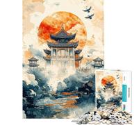 Puzzle da 1000 pezzi per adulti raffigurante una pagoda cinese al tramonto Un gioco rilassante e divertente da fare a casa (dimensioni: 38x26cm)