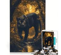 Puzzle da 1000 pezzi per adulti raffigurante una pantera nera nella foresta, antistress, decorazione perfetta, con poster e foglio di curiosità abbinati 38x26cm