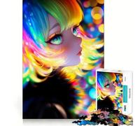Puzzle da 1000 pezzi per adulti,raffigurante una ragazza anime con i capelli arcobaleno,con bordi ben definiti,ideale come gioco per allenare la mente,per un divertimento rilassante o come decorazione