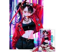 Puzzle da 1000 pezzi per adulti raffigurante una ragazza anime con katana in una città al neon Gioco interattivo per adulti decorazione per la casa ideale come regalo (dimensioni 38x26cm)