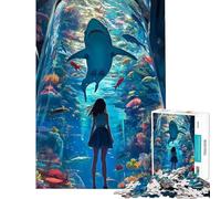 Puzzle da 1000 pezzi per adulti raffigurante una ragazza che guarda uno squalo in un acquario Puzzle per adulti gioco pratico di assemblaggio ideale come regalo di compleanno o per occasioni speciali