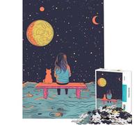 Puzzle da 1000 pezzi per adulti raffigurante una ragazza che osserva le stelle con un gatto un gioco educativo e stimolante per l'intelletto ideale come regalo di compleanno o una sfida impegnativa