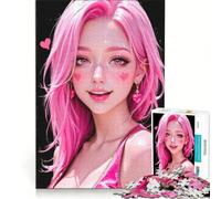 Puzzle da 1000 pezzi per adulti raffigurante una ragazza dai capelli rosa con dettagli a forma di cuore giocattolo fai-da-te assemblaggio di modelli collezione d'artista belle arti 38x52cm