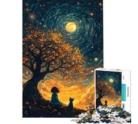Puzzle da 1000 pezzi per adulti raffigurante una ragazza e un gatto sotto un cielo stellato Un gioco che stimola la memoria e migliora la memoria (dimensioni: 38x52cm)