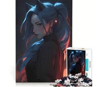 Puzzle da 1000 pezzi per adulti, raffigurante una ragazza gatto blu neon in stile anime Gioco pratico, decorazione per la casa, collezione d'artista, opera d'arte 38x52cm