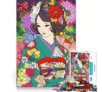 Puzzle da 1000 pezzi per adulti,raffigurante una ragazza giapponese con un kimono e fiori,un gioco di alta qualità che stimola la mente e offre momenti di svago Decorazione natalizia (50x75cm)