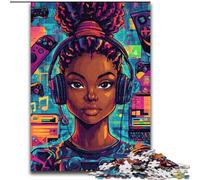 Puzzle da 1000 pezzi per adulti, raffigurante una ragazza nera che ascolta musica Puzzle in legno per adolescenti e ragazzi, ideale come regalo di compleanno e per le feste, dimensioni 50X75cm