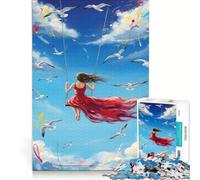 Puzzle da 1000 pezzi per adulti, raffigurante una ragazza sull'altalena con gabbiani, ideale per giochi in famiglia, con taglio di precisione, collezione d'artista e belle arti 38x26cm