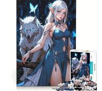 Puzzle da 1000 pezzi per adulti raffigurante una splendida elfa con il suo lupo Gioco pratico migliora la memoria idea regalo unica per compleanni e altre occasioni 38x52cm
