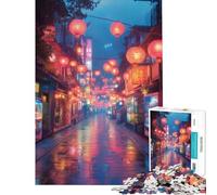 Puzzle da 1000 pezzi per adulti raffigurante una strada asiatica piovosa con lanterne un gioco fai-da-te per adulti ideale per analisi e logica Ottimo regalo per gli appassionati di videogiochi