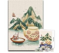 Puzzle da 1000 pezzi per adulti, raffigurante una teiera e Shiro-Nuri in un paesaggio, ideale per momenti di relax e tranquillità, taglio pulito e uniforme, giocattolo per il tempo libero, 38x26cm