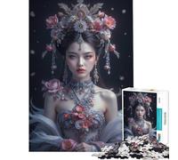 Puzzle da 1000 pezzi per adulti raffigurante un'elegante donna asiatica con copricapo floreale Gioco rilassante giocattolo avvincente per coltivare la pazienza regalo di compleanno decorazione