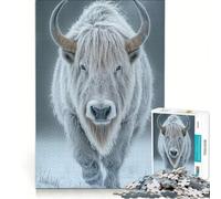 Puzzle da 1000 pezzi per adulti raffigurante uno yak bianco in inverno e un bisonte ideale per giochi in famiglia con taglio di precisione collezione d'artista e belle arti 38x52cm