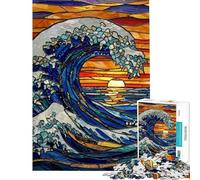 Puzzle da 1000 pezzi per adulti raffigurante un'onda al tramonto in stile vetrata Gioco rilassante per adulti perfetto come decorazione regalo di compleanno (dimensioni 50x75cm)