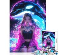 Puzzle da 1000 pezzi per adulti ragazza al neon con balena decorazione per la casa giocattoli regalo divertente giochi educativi per compleanno Natale dimensioni 50x75cm