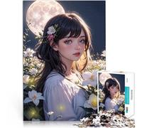 Puzzle da 1000 pezzi per adulti Ragazza anime al chiaro di luna con fiore Sollievo dallo stress offerte come regali per tutta la famiglia 75x50cm