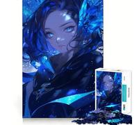 Puzzle da 1000 pezzi per adulti,ragazza anime blu con cristalli,incastro perfetto,gioco stimolante per la mente, momenti di relax e divertimento per il compleanno 38x52cm
