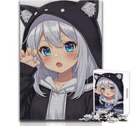 Puzzle da 1000 pezzi per adulti, ragazza anime con gatto con cappuccio, per rilassarsi durante il tempo libero, taglio netto, senza cuciture, giocattolo ad incastro, dimensioni 38x52cm