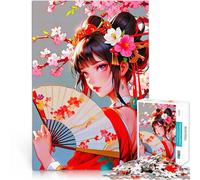 Puzzle da 1000 pezzi per adulti Ragazza anime con ventaglio e fiori Giocattoli fai da te con pezzi completamente interconnessi di forma casuale 52x38cm