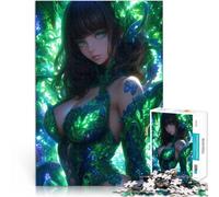 Puzzle da 1000 pezzi per adulti Ragazza anime dagli occhi verdi della foresta incantata Gioco intellettuale Migliorare la memoria 26x38cm