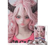 Puzzle da 1000 pezzi per adulti ragazza anime dai capelli rosa con le corna decorazione per la casa giocattoli opera d'arte regalo gioco educativo difficile e impegnativo dimensioni 38x52cm