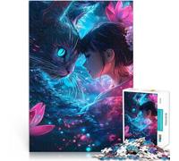 Puzzle da 1000 pezzi per adulti Ragazza anime e gatto loto fiori di ciliegio Giocattoli antistress con poster abbinato e foglio di quiz 50x70cm