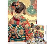 Puzzle da 1000 pezzi per adulti ragazza anime in kimono che guarda i fuochi d'artificio gioco pratico per migliorare la memoria antistress interazione genitore-figlio (52x38cm)