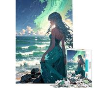 Puzzle da 1000 pezzi per adulti ragazza anime in riva al mare gioco rompicapo per adulti migliora la memoria regalo di Natale o compleanno (dimensioni 38x52cm)