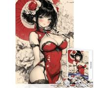 Puzzle da 1000 pezzi per adulti,ragazza anime sexy in abito cheongsam rosso,giocattolo,decorazione da parete,ottimo regalo per giochi impossibili,interazione genitore-figlio,dimensioni 50x75cm