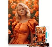 Puzzle da 1000 pezzi per adulti,ragazza bionda tra rose arancioni,gioco divertente e logico,ideale per il tempo libero,con scena natalizia 38x52cm