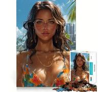 Puzzle da 1000 pezzi per adulti,ragazza bruna in bikini sulla spiaggia,taglio netto,gioco di problem solving divertente per il tempo libero,decorazione artistica natalizia (38x26cm)