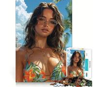 Puzzle da 1000 pezzi per adulti,ragazza bruna in bikini sulla spiaggia,taglio netto,gioco di problem solving divertente per il tempo libero,decorazione artistica natalizia (38x52cm)