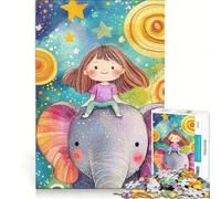Puzzle da 1000 pezzi per adulti: Ragazza che cavalca un elefante nello spazio, gioco divertente, allena la mente e la mano, ideale come regalo per tutta la famiglia 38x26cm
