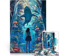 Puzzle da 1000 pezzi per adulti Ragazza che osserva la vasca degli squali Regali di giochi impegnativi Decorazioni e regali unici per la casa 52x38cm