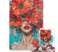 Puzzle da 1000 pezzi per adulti, ragazza con papaveri rossi, antistress, difficile, ideale come elemento della lista dei desideri con Babbo Natale 38x52cm