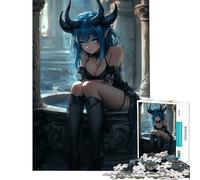 Puzzle da 1000 pezzi per adulti ragazza demone dai capelli blu seduta giocattolo avvincente per coltivare la pazienza gioco pratico sfida impegnativa regalo di compleanno (dimensioni 38x26cm)