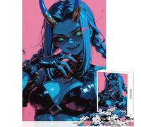 Puzzle da 1000 pezzi per adulti Ragazza demone dalla pelle blu con corna Decorazione per la casa Giocattoli Ottimi regali e giocattoli Giochi rilassanti Sfida da completare Dimensioni 38x52cm