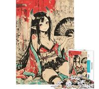 Puzzle da 1000 pezzi per adulti ragazza demone Oni con ventaglio gioco rompicapo per adulti migliora la memoria ideale come regalo (dimensioni 50x75cm)