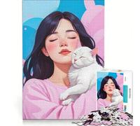 Puzzle da 1000 pezzi per adulti: Ragazza e gatto che dormono, gioco divertente, allena la mente e la manualità, ideale come regalo per tutta la famiglia 38x26cm