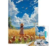 Puzzle da 1000 pezzi per adulti Ragazza in un campo di grano con galline Gioco divertente e antistress per genitori e figli (Dimensioni 50x75cm)