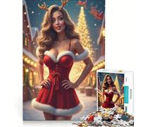 Puzzle da 1000 pezzi per adulti, ragazza natalizia in abito rosso, gioco rompicapo, difficile, per rafforzare l'amore tra le coppie 38x52cm