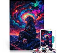 Puzzle da 1000 pezzi per adulti Ragazza spaziale al neon che viaggia Sollievo dallo stress con poster abbinato e foglio di quiz 52x38cm