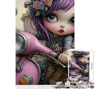 Puzzle da 1000 pezzi per adulti ragazza su scooter con fiori gioco rilassante sfida impegnativa giocattolo fai da te regalo di compleanno regalo di viaggio (38x26cm)
