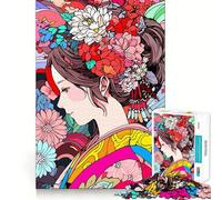 Puzzle da 1000 pezzi per adulti,ragazza tranquilla,kimono,fiori,taglio preciso,gioco divertente che stimola la mente,svago,divertimento,attività per compleanno (38x52cm)