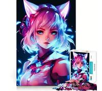 Puzzle da 1000 pezzi per adulti,ragazze gatto,anime,neon,perfetto per decorazioni,gioco di costruzione,pace,regalo di compleanno (38x26cm)