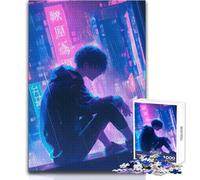 Puzzle da 1000 pezzi per adulti, ragazzo anime nella città al neon, giocattolo, gioco intellettuale, analisi e logica, regalo per compleanni, dimensioni 38x26cm
