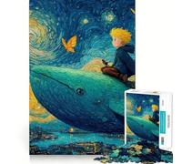 Puzzle da 1000 pezzi per adulti Ragazzo che cavalca una balena sopra la città,Van Gogh,gioco di intaglio senza soluzione di continuità,giocattolo per risolvere problemi,gioco casual,scena natalizia
