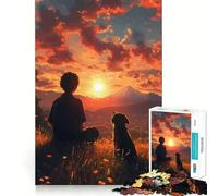 Puzzle da 1000 pezzi per adulti: ragazzo e cane che guardano il tramonto,gioco dai bordi puliti,divertimento cognitivo,gioco lento,regalo festivo per il tempo libero (50x75cm)