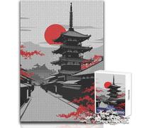 Puzzle da 1000 pezzi per adulti Red Moon giapponese rilassante e calmante per hobby da interni, giocattolo per il tempo libero, vestibilità precisa, dimensioni 38x52cm