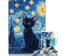 Puzzle da 1000 pezzi per adulti, regali, cielo notturno, gatto nero, giocattoli, giochi educativi, antistress, decorazioni per la casa uniche e regali (38x26cm)